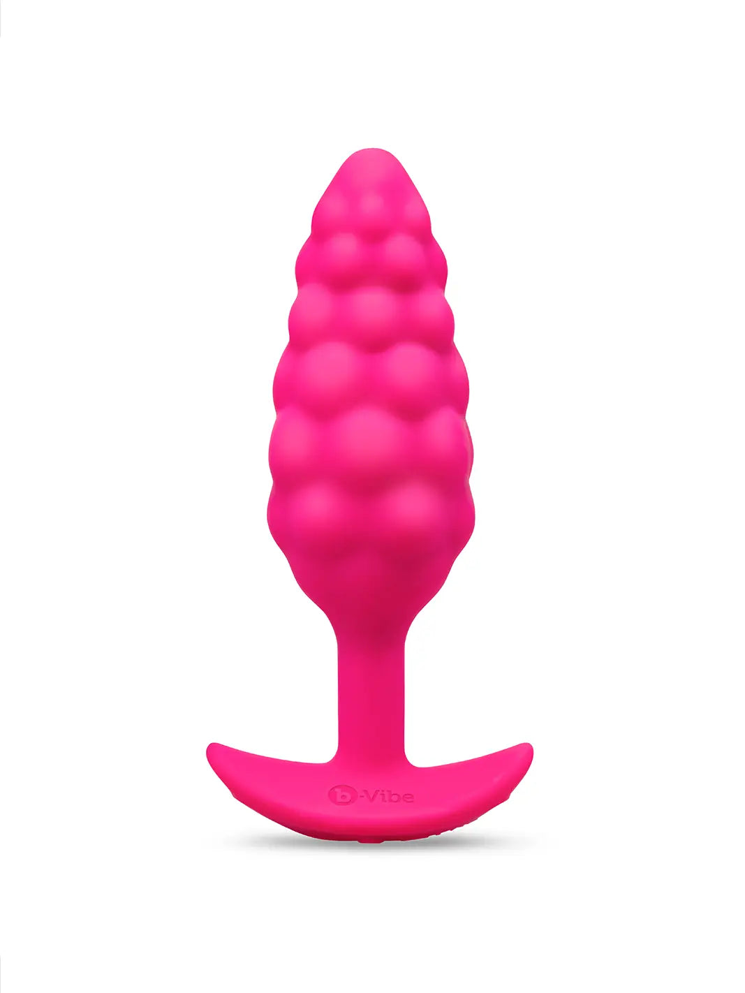 b-Vibe Bump Texture Plug in pink angled view showing raised bump texture and flared base.