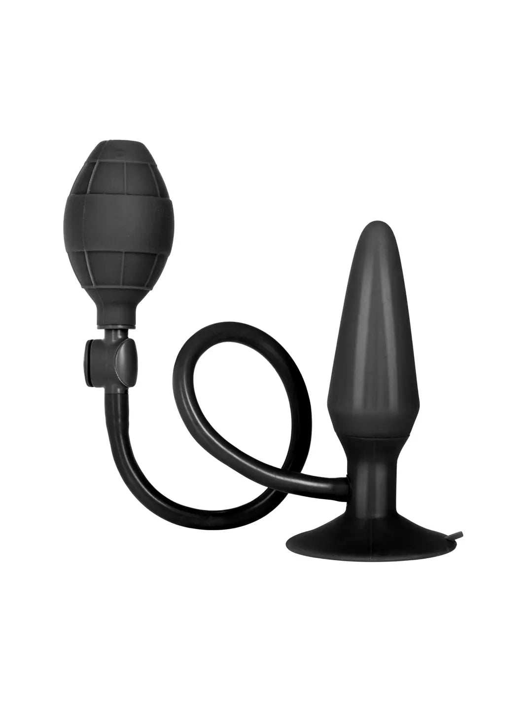 Booty Call Booty Pumper Medium in black main view showing the inflatable plug, squeeze bulb and flexible tube.