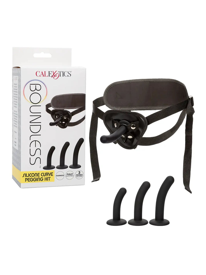 Boundless Silicone Curve Pegging Kit shown with harness, curved attachments and product packaging.
