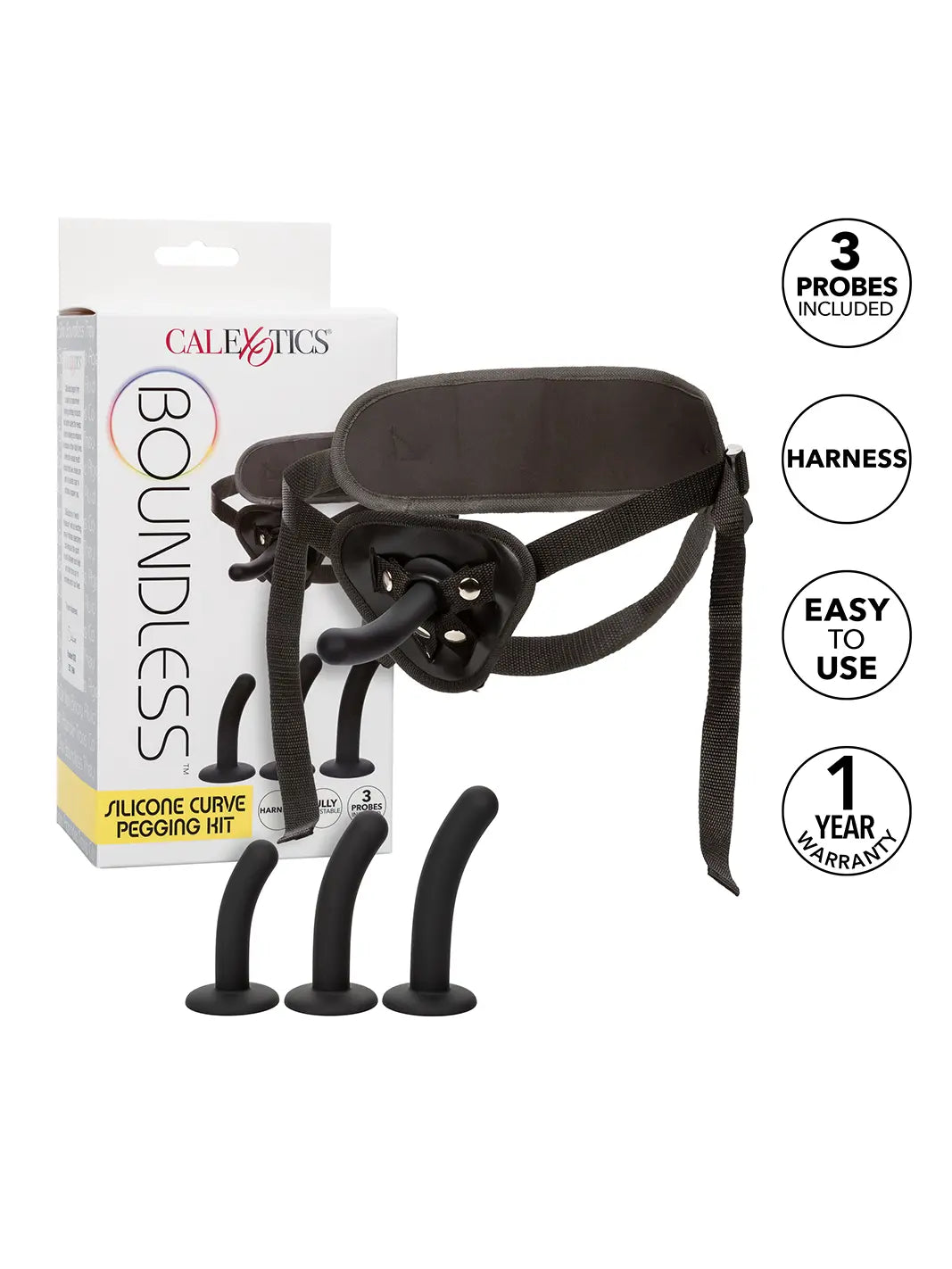 Boundless Silicone Curve Pegging Kit feature guide showing harness, curved attachments and adjustable design.