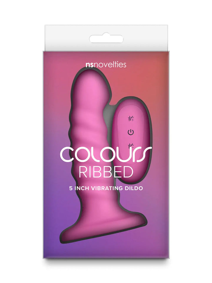 Colours Ribbed 5 inch Vibrating Pink in retail packaging front view.