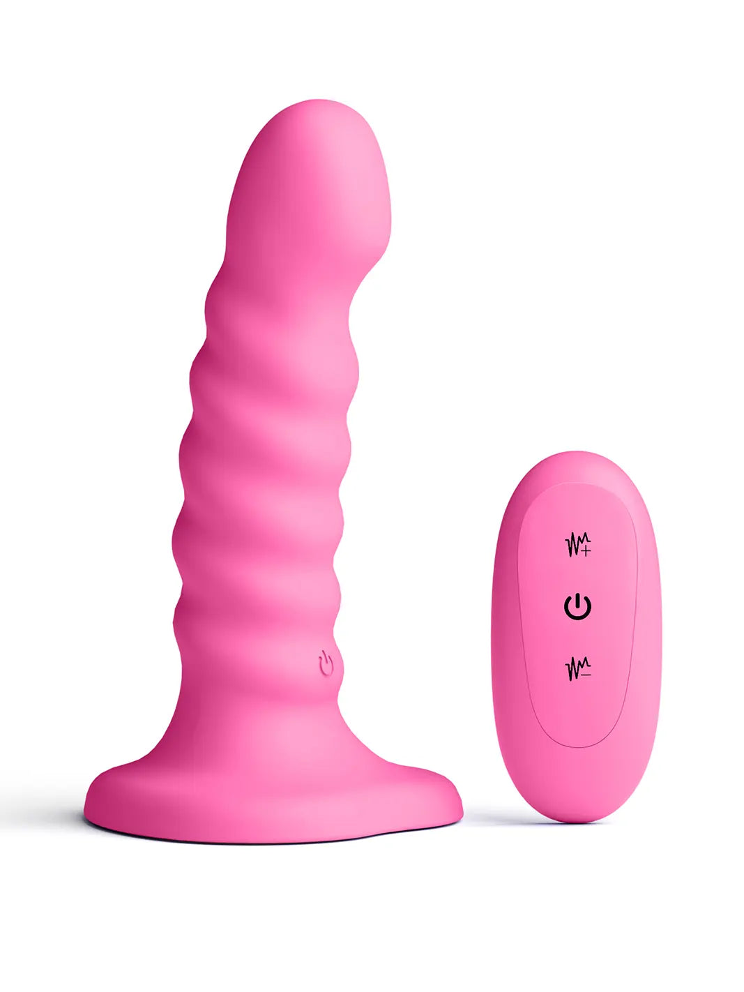 Colours Ribbed 5 inch Vibrating Pink product shown with matching remote control.
