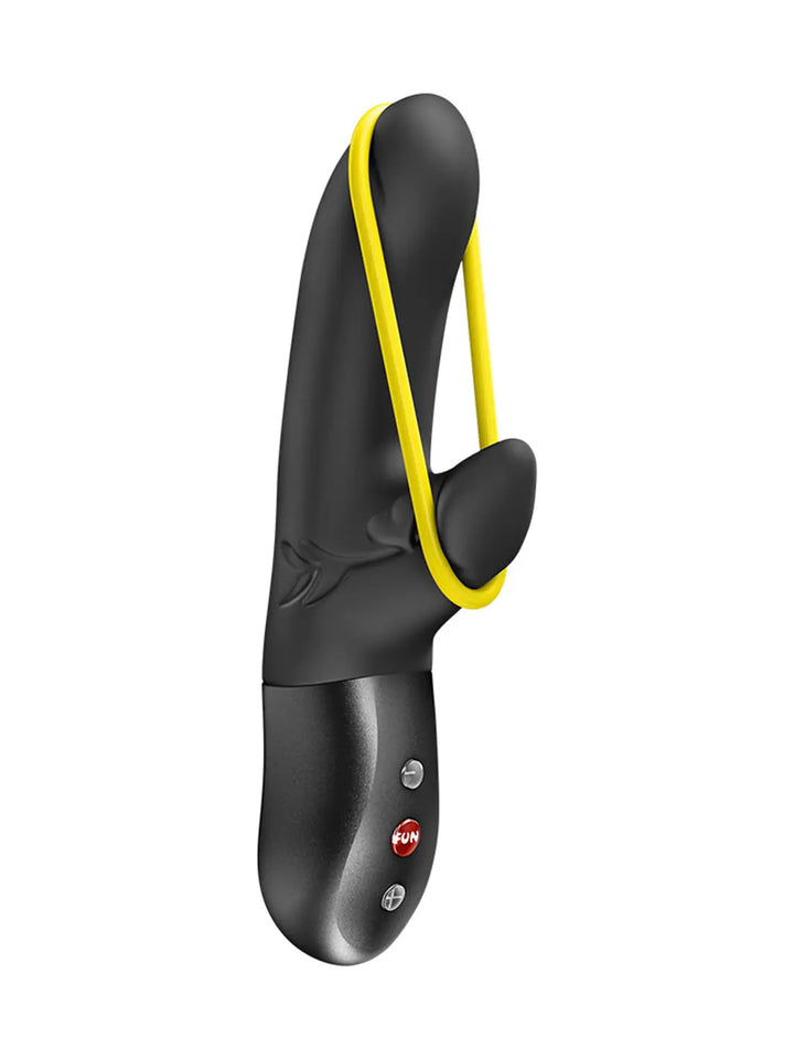 FUN FACTORY Amorino in black front view showing the smooth silicone body, flexible loop and ergonomic handle.