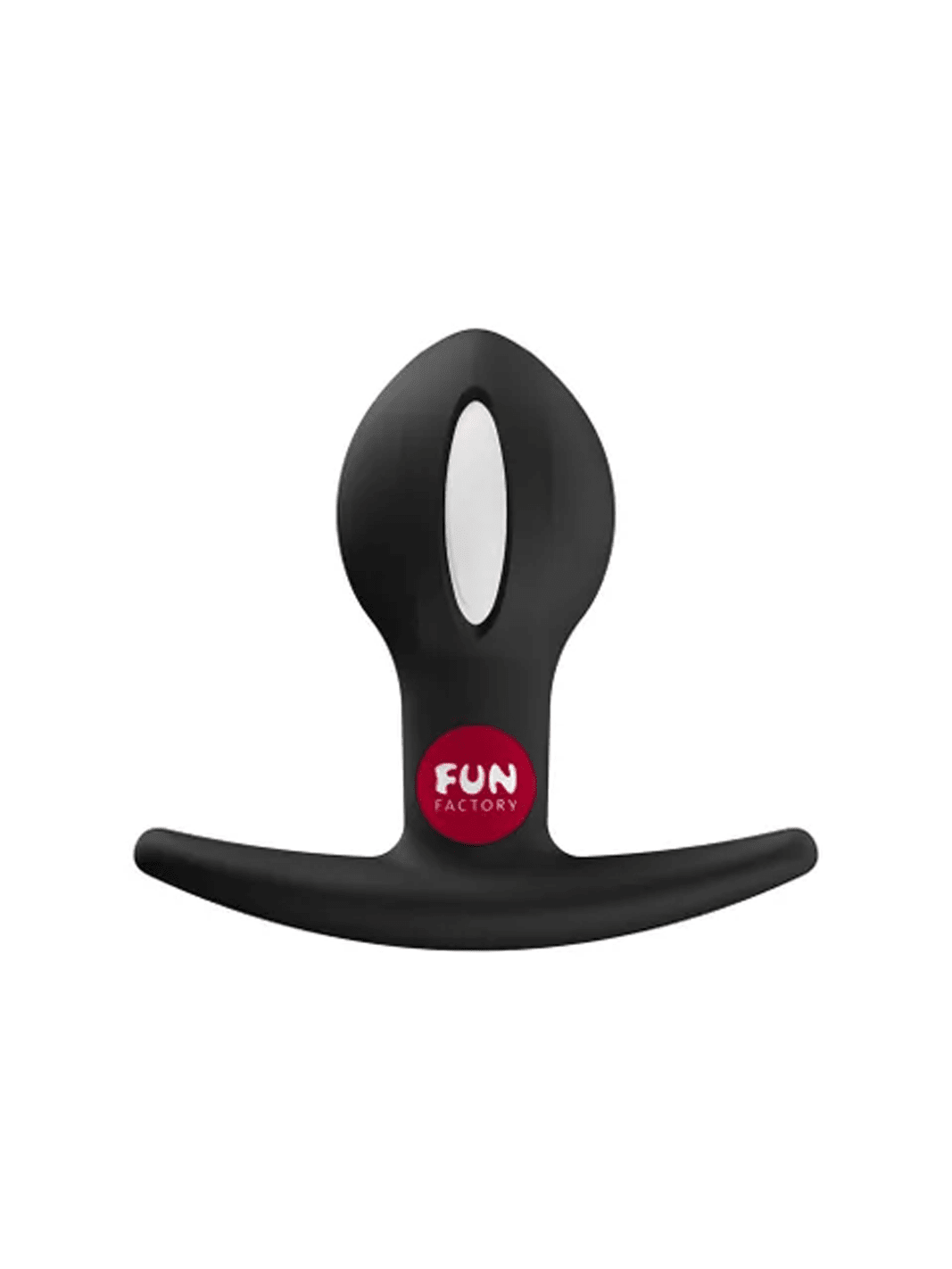 FUN FACTORY B Ball Uno in black front view showing single weighted design and flexible curved base.