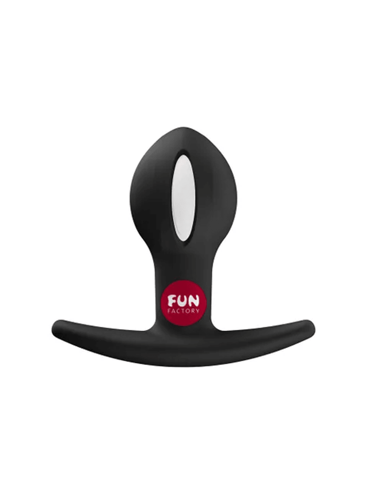 FUN FACTORY B Ball Uno in black front view showing single weighted design and flexible curved base.