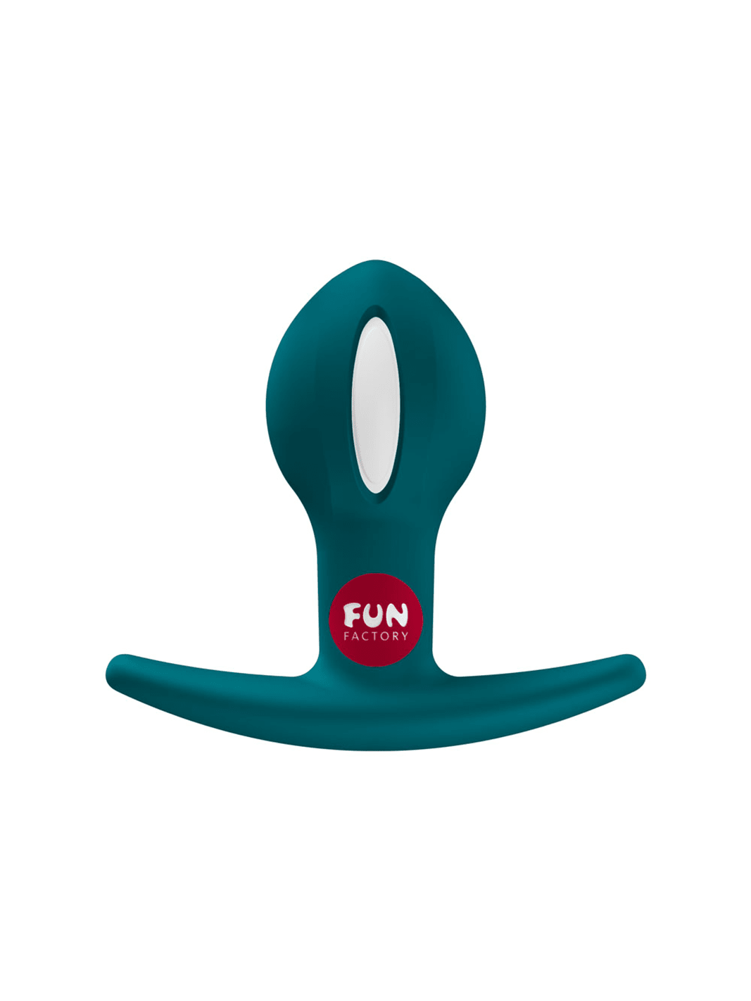 FUN FACTORY B Ball Uno in bottle green front view showing single weighted design and flexible curved base.