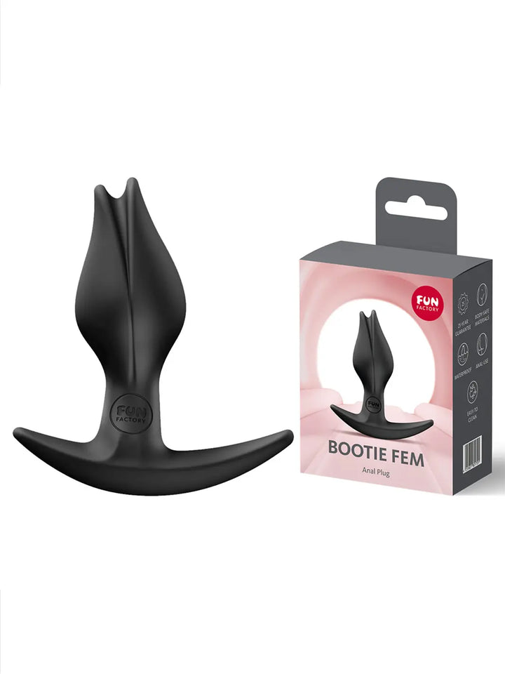 FUN FACTORY Bootie Fem black retail packaging front view with product image.