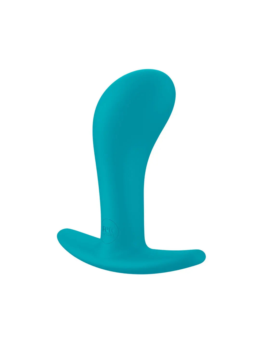 FUN FACTORY Bootie M in aquamarine side view highlighting the curved ergonomic shape and sturdy silicone design.