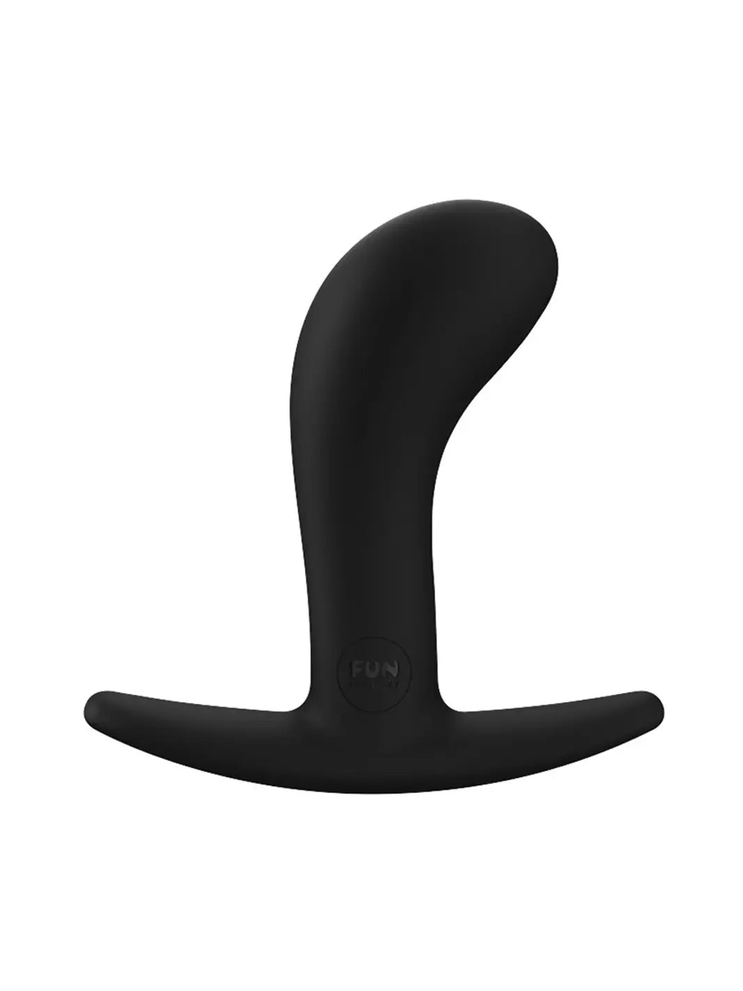 FUN FACTORY Bootie M in black front view showing smooth silicone finish and broad curved base.