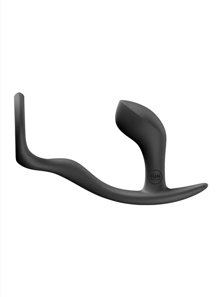 FUN FACTORY Bootie Ring in black side view highlighting the slim curved profile and flexible silicone base.