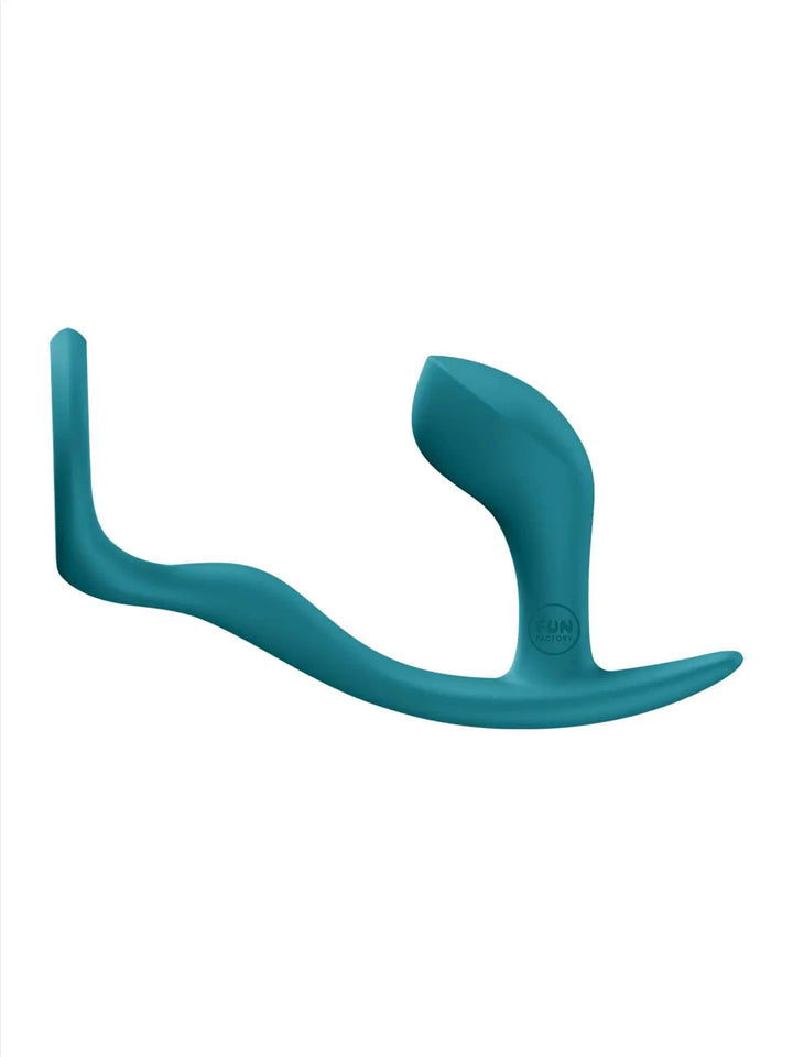 FUN FACTORY Bootie Ring in aquamarine side view highlighting the slim curved profile and flexible silicone base.