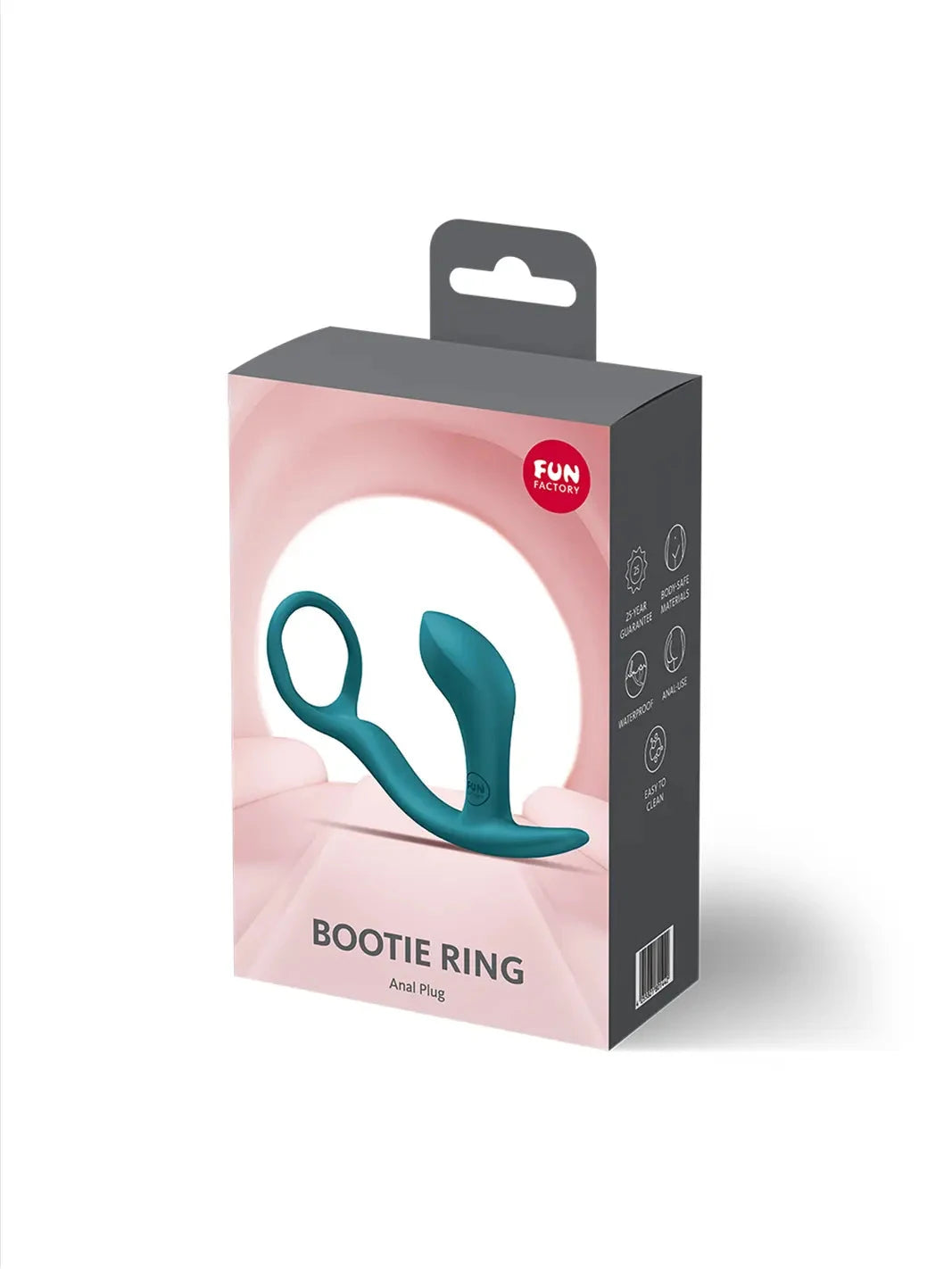 FUN FACTORY Bootie Ring in aquamarine shown with retail packaging and premium silicone finish.