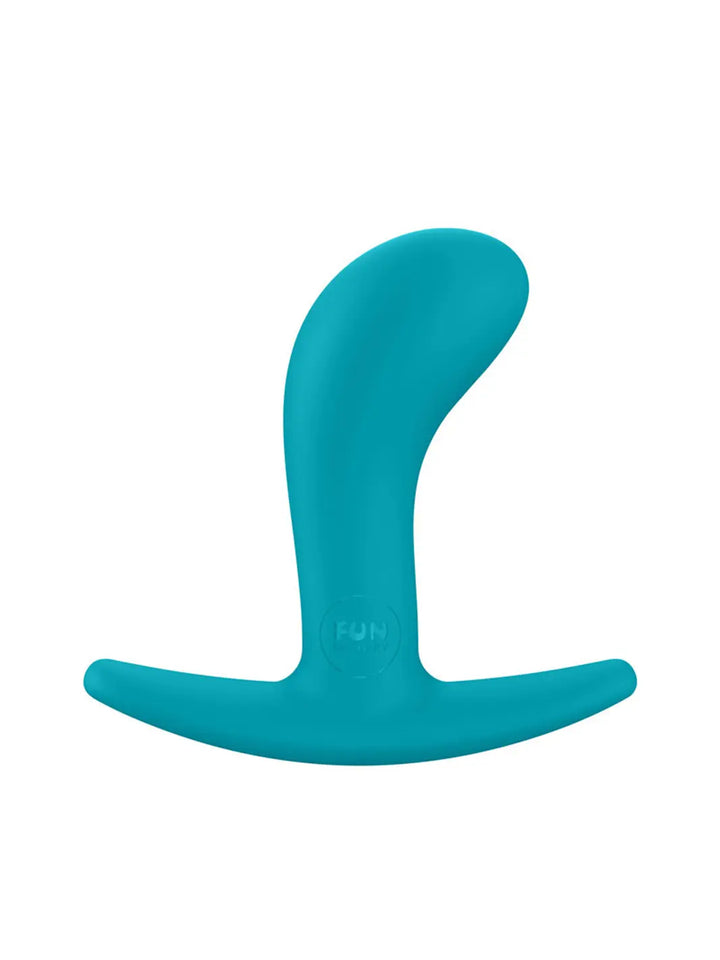 FUN FACTORY Bootie S in aquamarine front view showing smooth silicone finish and flexible curved base.