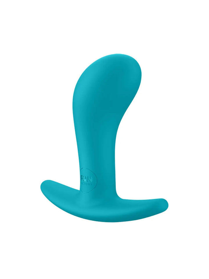 FUN FACTORY Bootie S in aquamarine side view highlighting the curved ergonomic shape and slim profile.