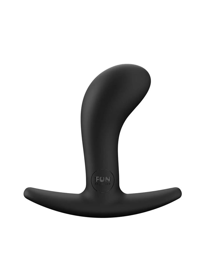FUN FACTORY Bootie S in black front view showing smooth silicone finish and flexible curved base.
