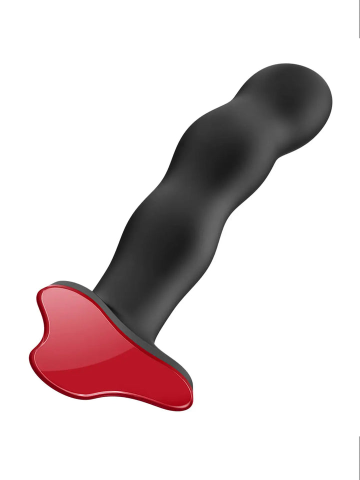 Front view of the FUN FACTORY Bouncer vibro ball silicone dildo in black