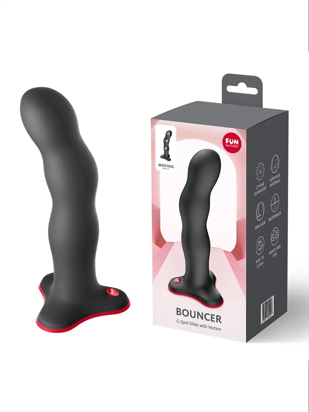 FUN FACTORY Bouncer vibro ball silicone dildo in black with retail packaging