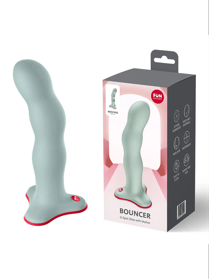 FUN FACTORY Bouncer vibro ball silicone dildo in green with retail packaging