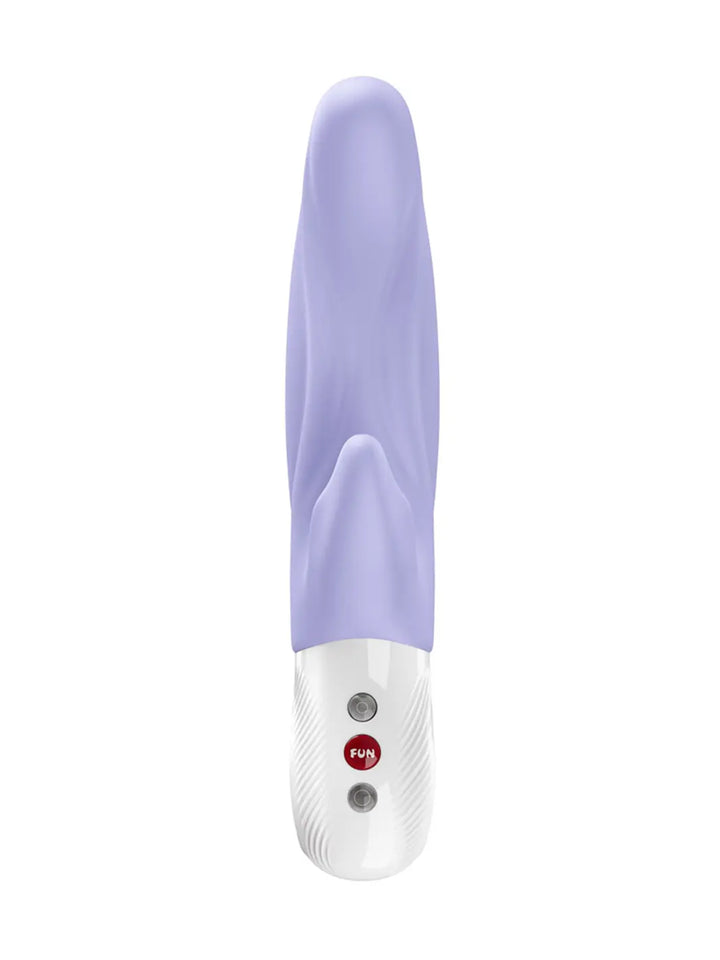 FUN FACTORY Lady Bi in purple upright view highlighting the slim body, curved design and control buttons.