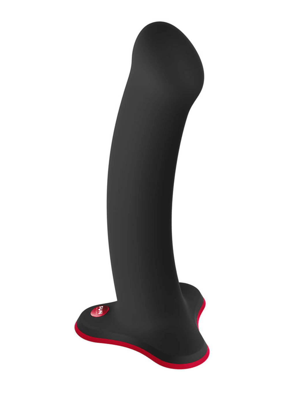 FUN FACTORY Magnum in black front angle with bold curved silicone design and red base detail.