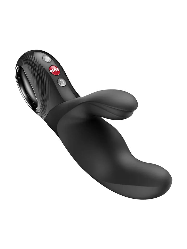 FUN FACTORY Miss Bi rabbit vibrator in black shown from an angled view - joujou.com.au