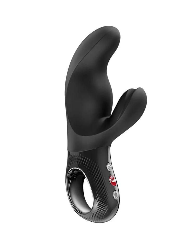 Front packaging of the FUN FACTORY Miss Bi rabbit vibrator in black - joujou.com.au