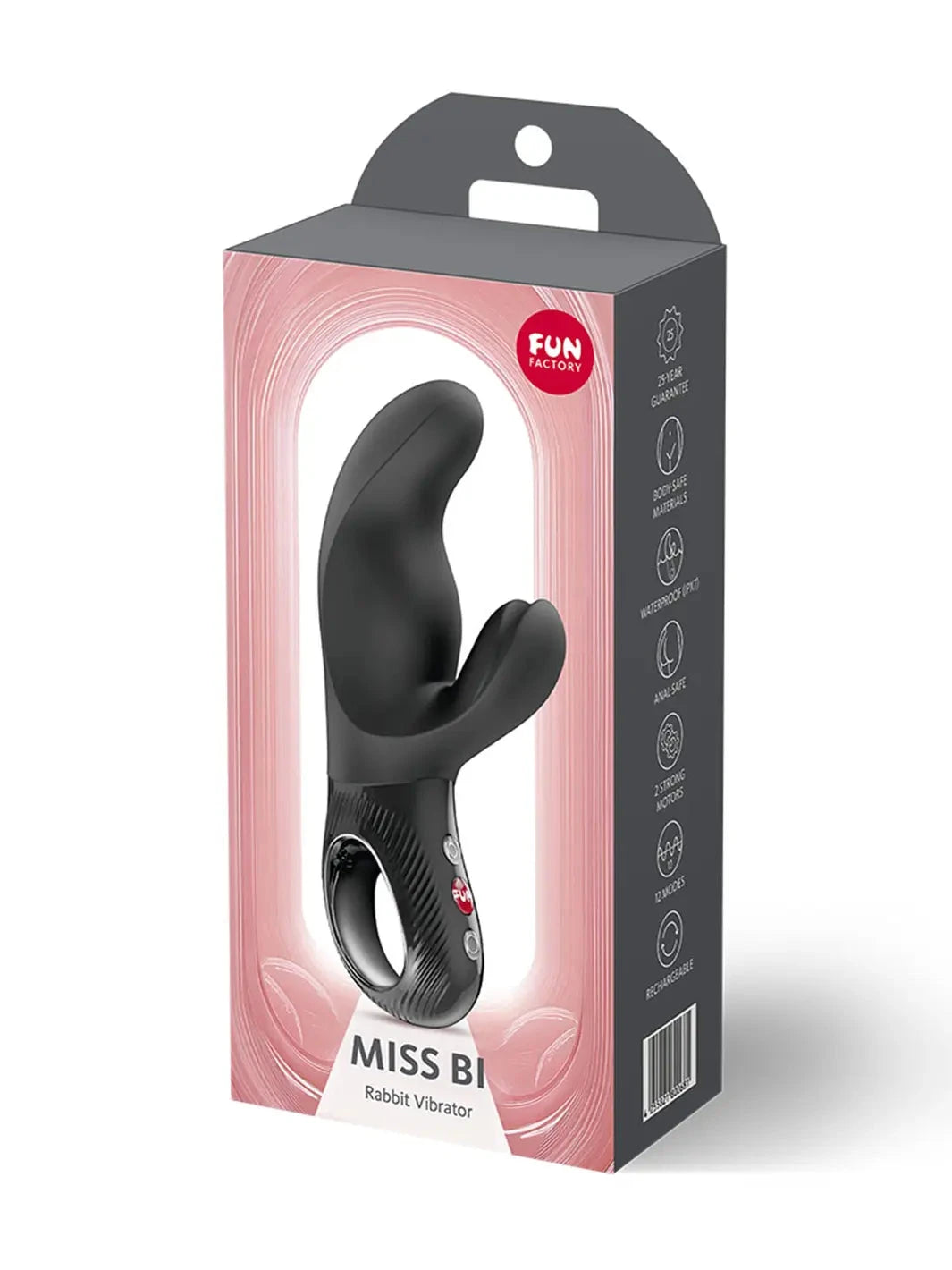 FUN FACTORY Miss Bi rabbit vibrator in black shown in hand for size reference - joujou.com.au