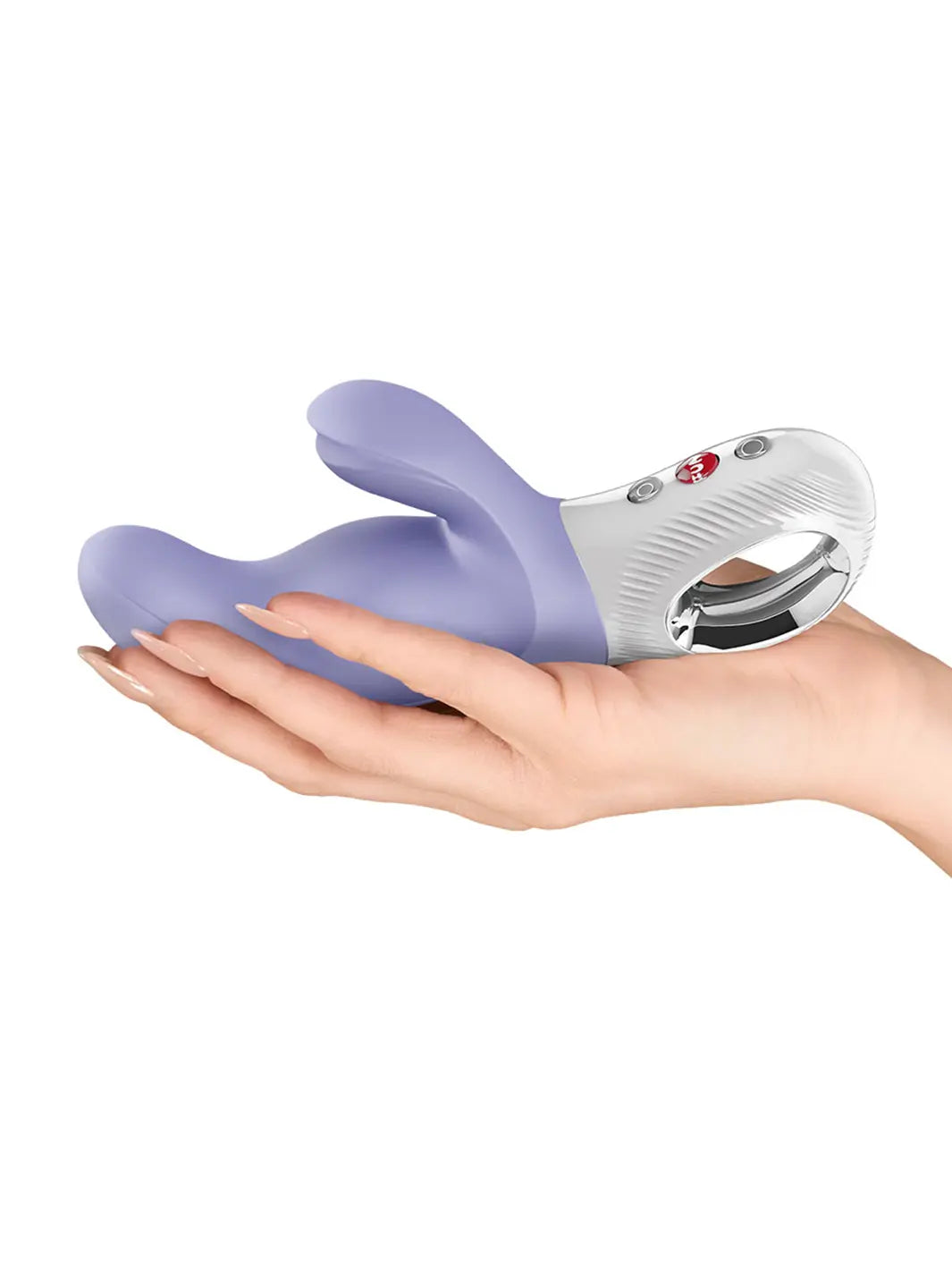 FUN FACTORY Miss Bi rabbit vibrator in purple shown in hand for size reference