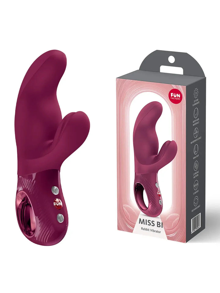 FUN FACTORY Miss Bi rabbit vibrator in wine red with retail packaging