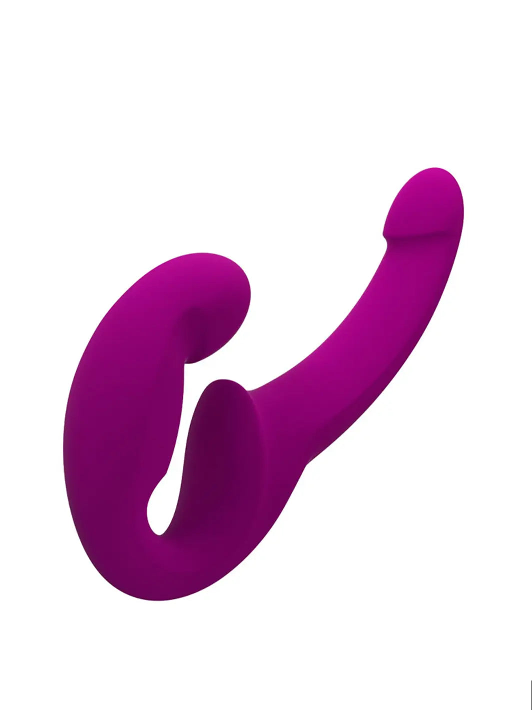Angled view of the Fun Factory Share Lite showing its curved double-ended shape in Blackberry Pink