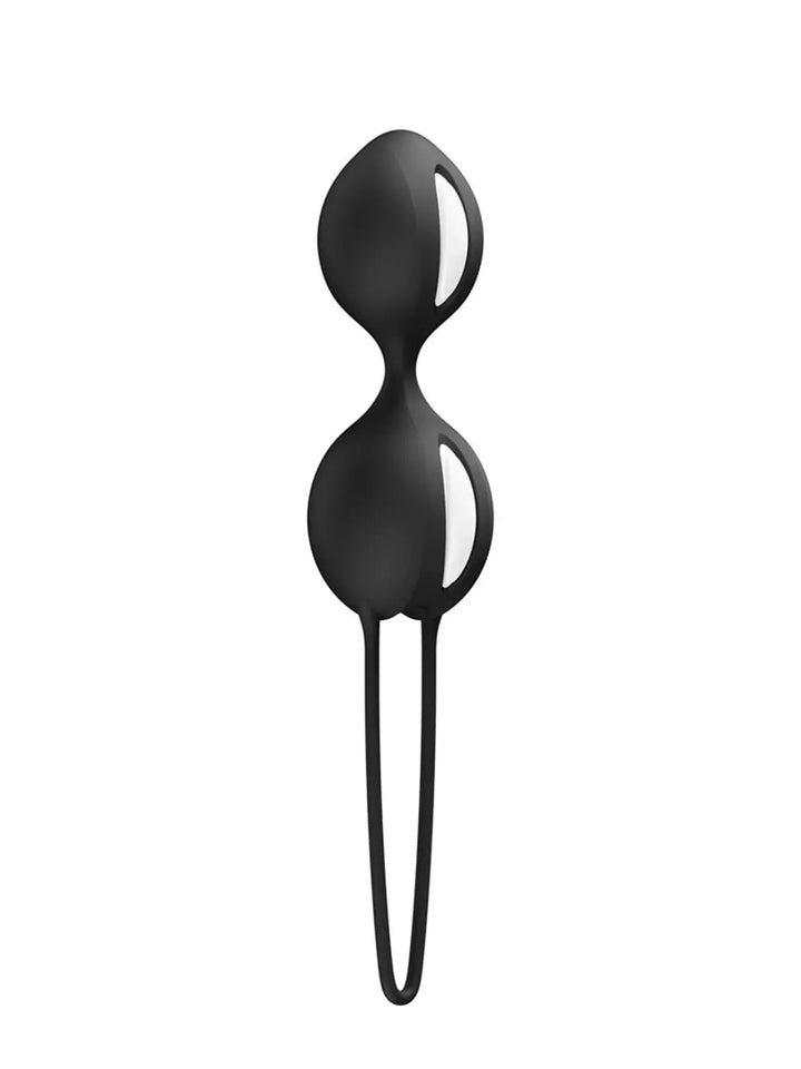 FUN FACTORY Smartballs Duo in black angled view showing dual weighted design and retrieval loop.