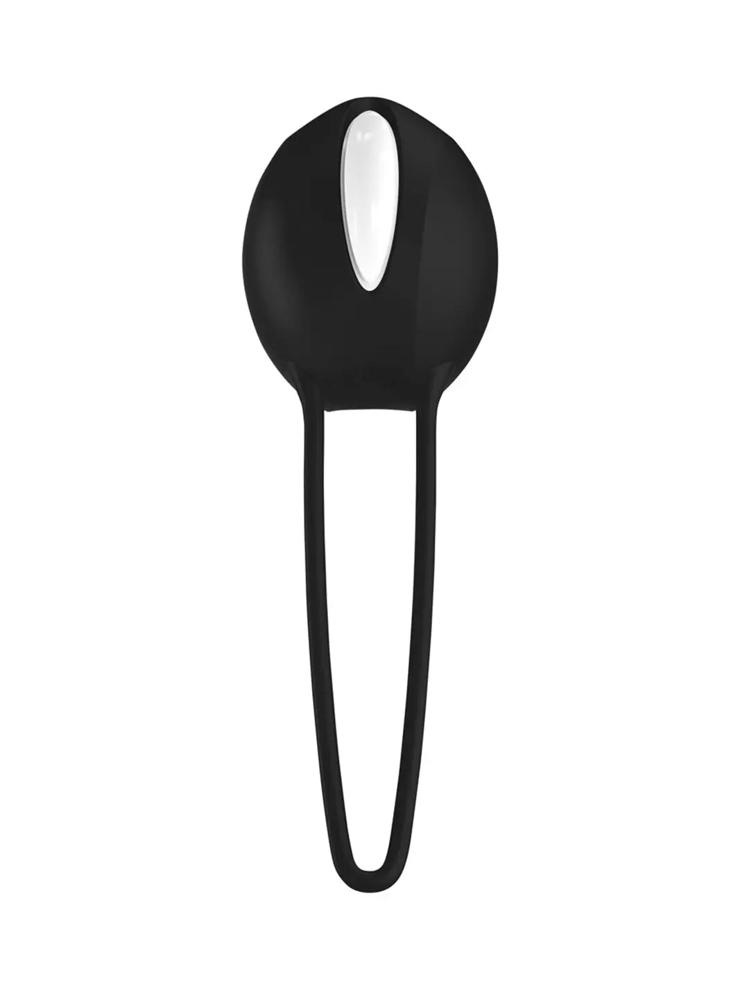 FUN FACTORY Smartballs Uno in black front view with smooth silicone finish and flexible retrieval loop.