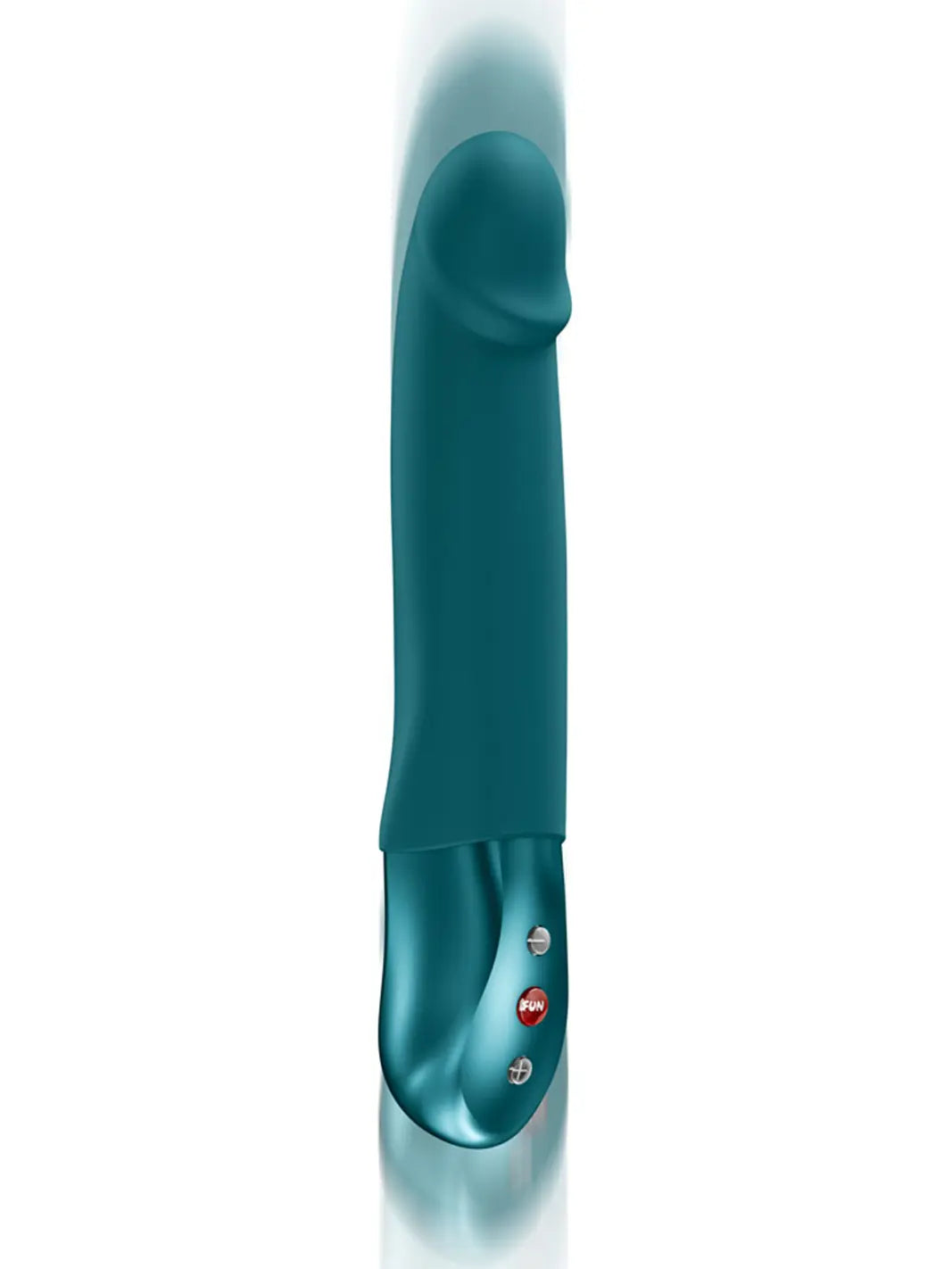 FUN FACTORY Stronic Real in black motion view highlighting the thrusting design and sleek profile.