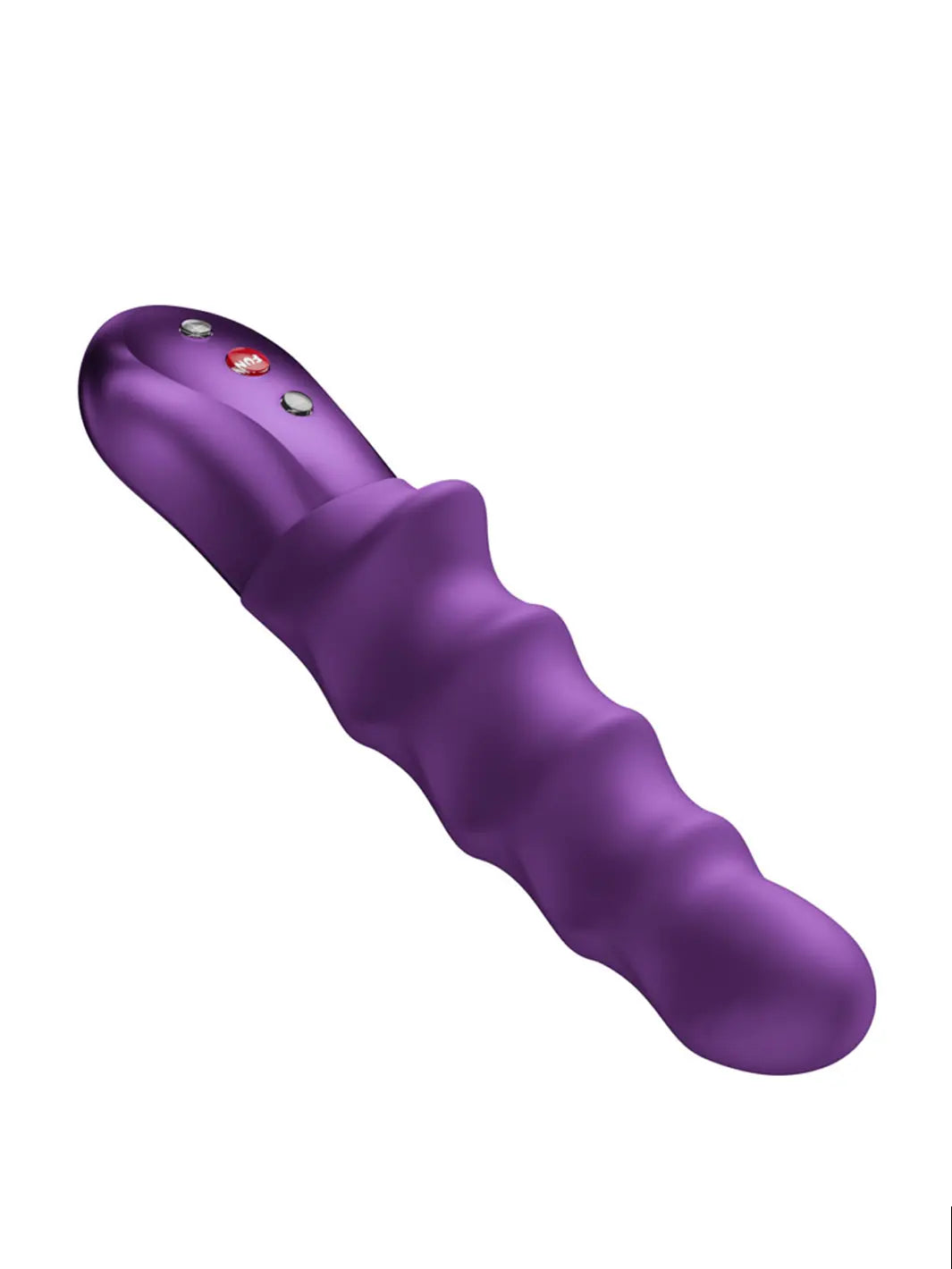 Angled view of the FUN FACTORY Stronic Surf dark violet pulsating vibrator