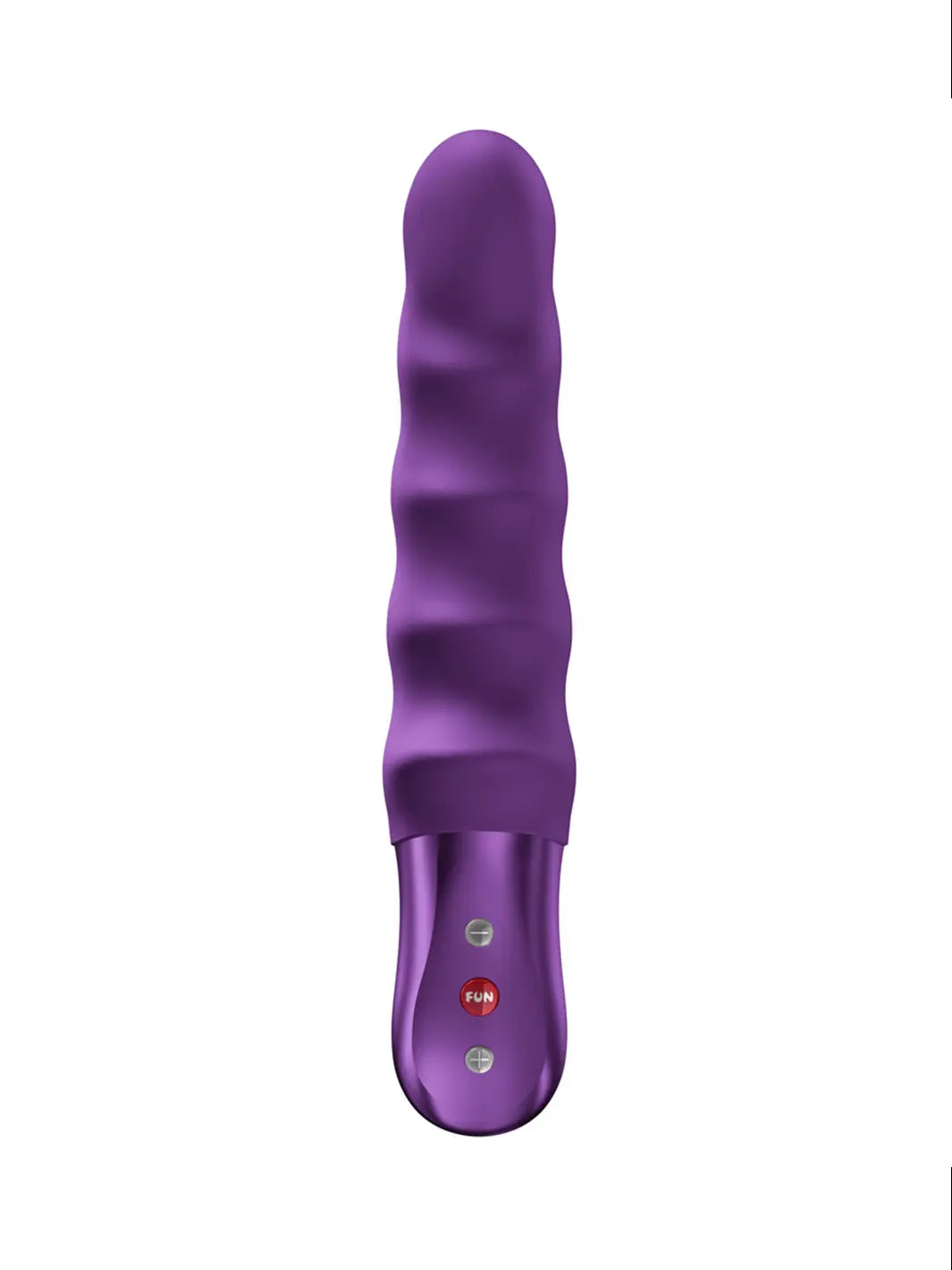 Upright view of the FUN FACTORY Stronic Surf dark violet pulsating vibrator
