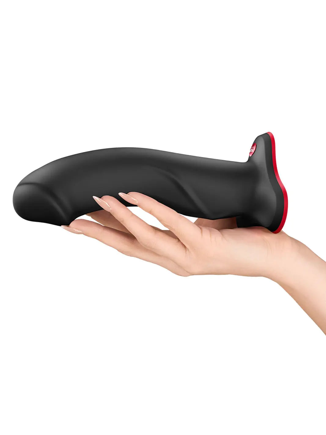 Fun Factory THE BOSS STUB black dildo size reference in hand 