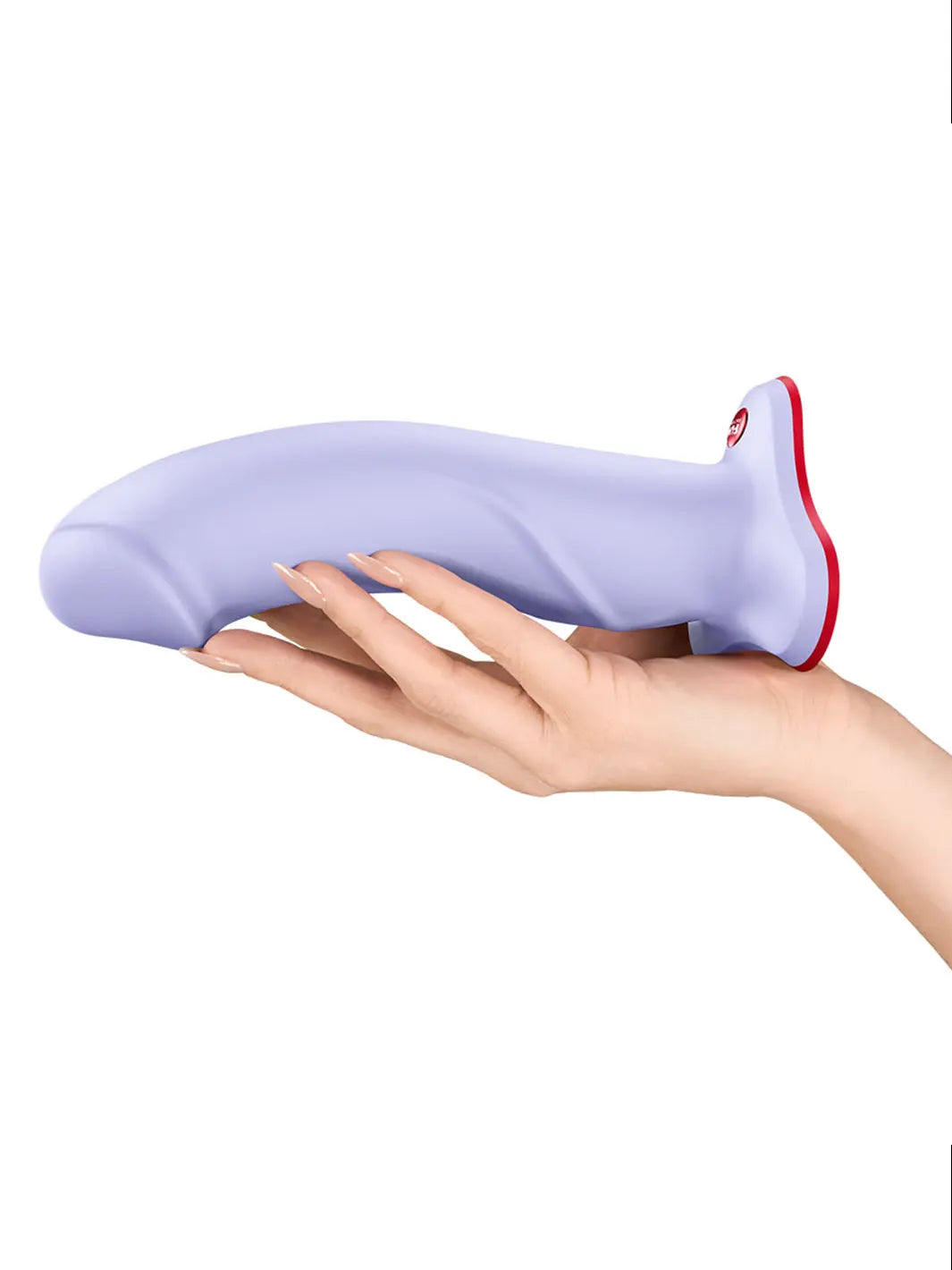 Fun Factory THE BOSS STUB purple dildo size reference in hand