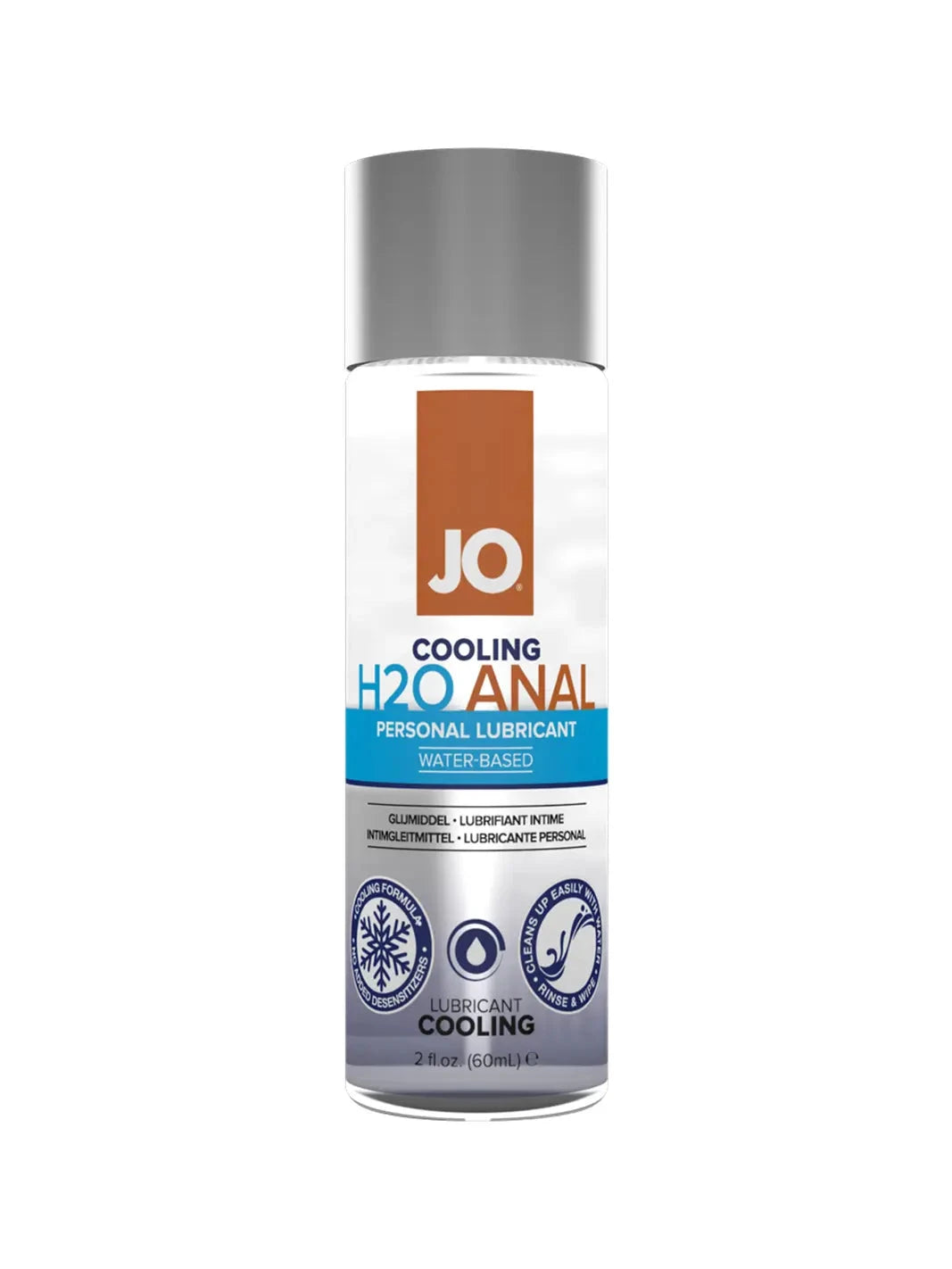 JO H2O Anal Cooling Water-Based Lubricant 60ml bottle with cooling formula and toy-friendly glide