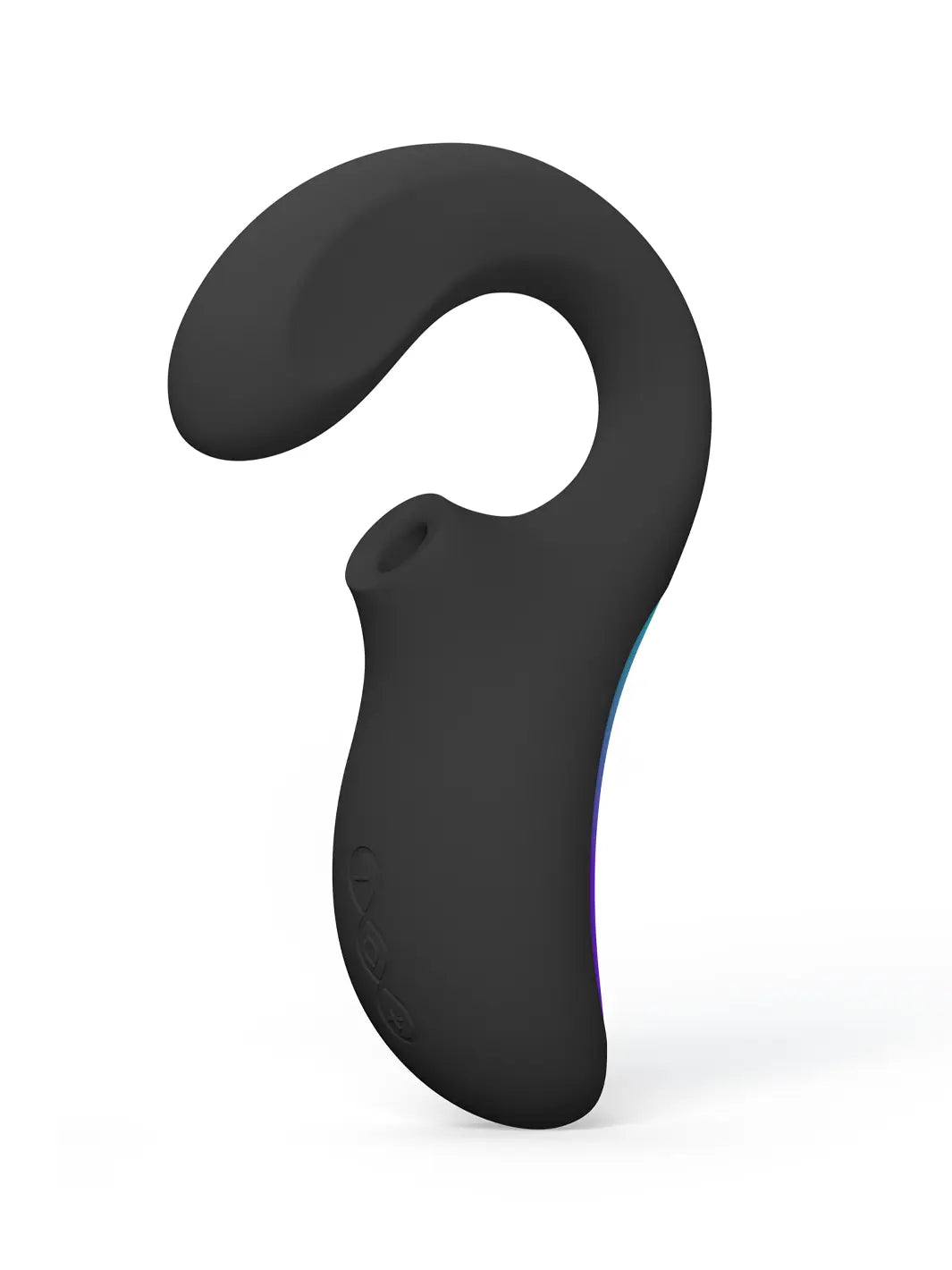 LELO Enigma Wave in black shown with side view and smooth silicone finish and sculpted ergonomic shape.