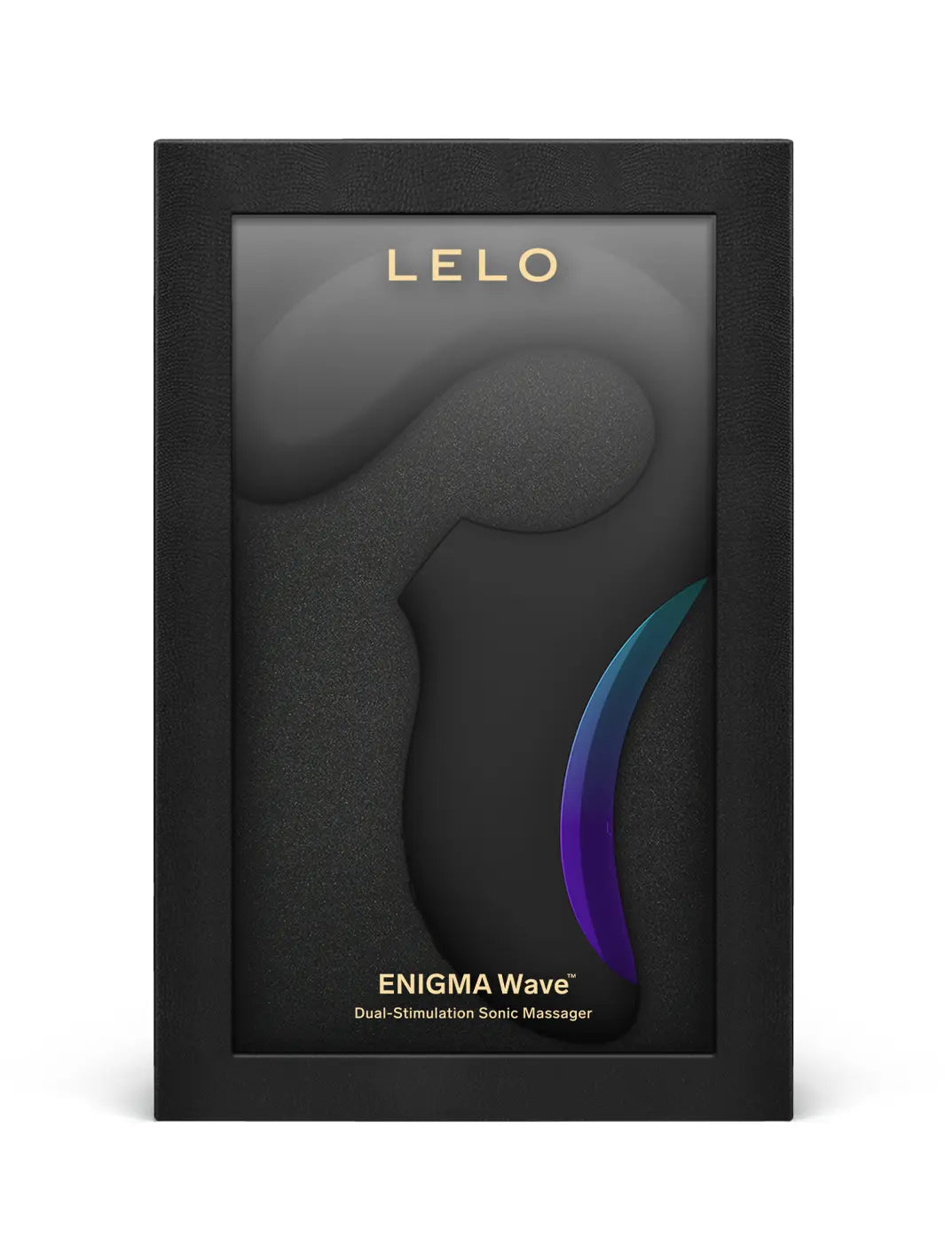 LELO Enigma Wave in black shown with premium black retail packaging.