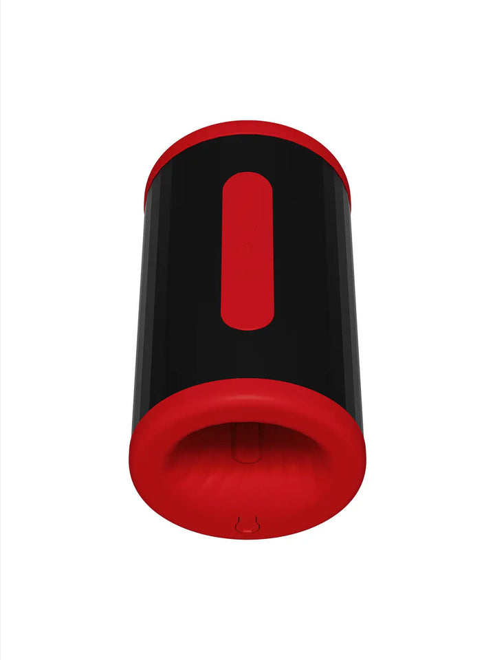 LELO F2S Double Sonic in red front view showing the open-ended textured sleeve and smooth outer design.