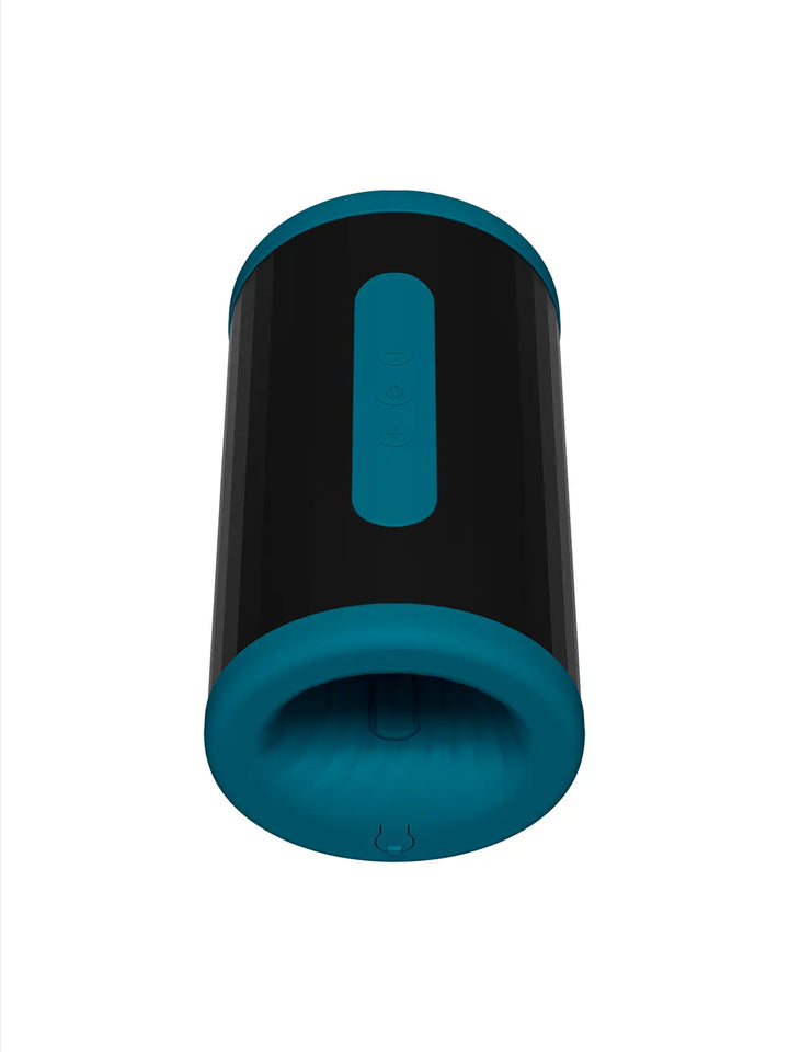 LELO F2S Double Sonic in teal front view showing the open-ended textured sleeve and smooth outer design.