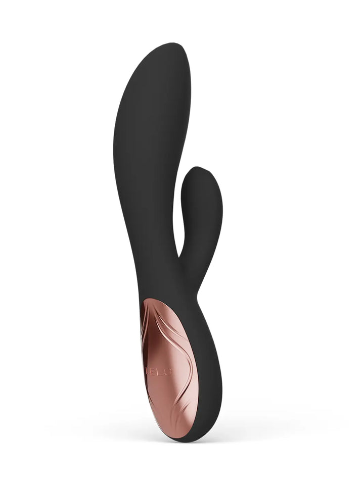 LELO Ina Thrust black front angle showing curved dual-stimulation design.