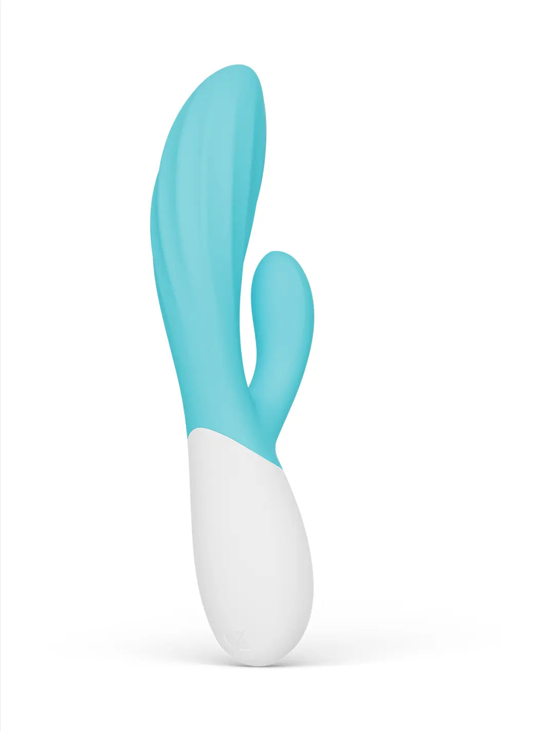 LELO Ina Twist in aqua main view showing curved dual-stimulation silicone design and white handle.