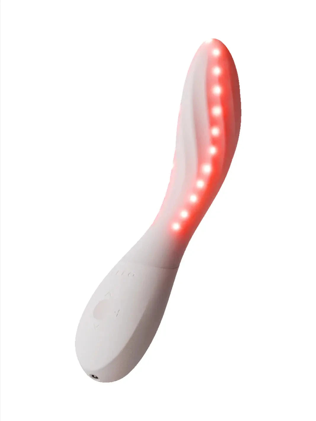 LELO Mona Spectra shown with red illuminated detail along the curved silicone body.