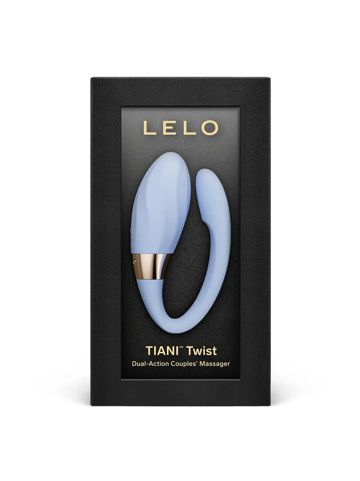 LELO Tiani Twist Sea Foam dual-action couples massager displayed in black presentation packaging