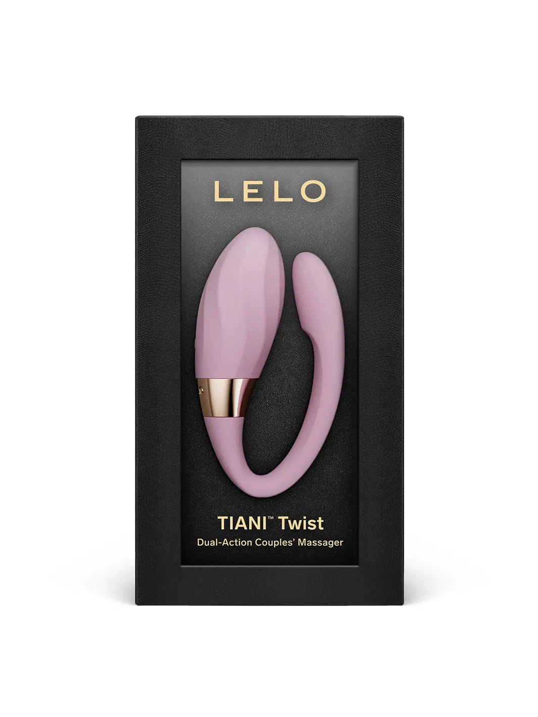 LELO Tiani Twist Soft Pink dual-action couples massager displayed in black presentation packaging