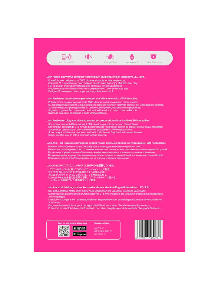 Lovense Lush Anal product packaging back with feature details