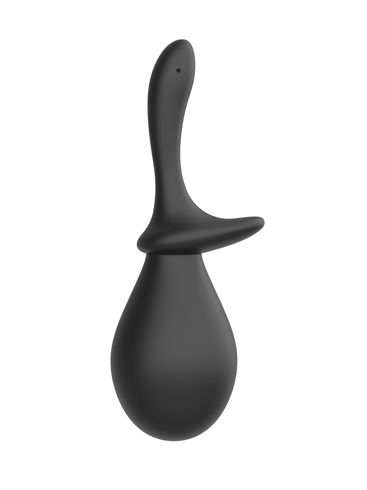 Nexus Anal Douche Set in black assembled view showing the bulb reservoir with curved cleansing nozzle.