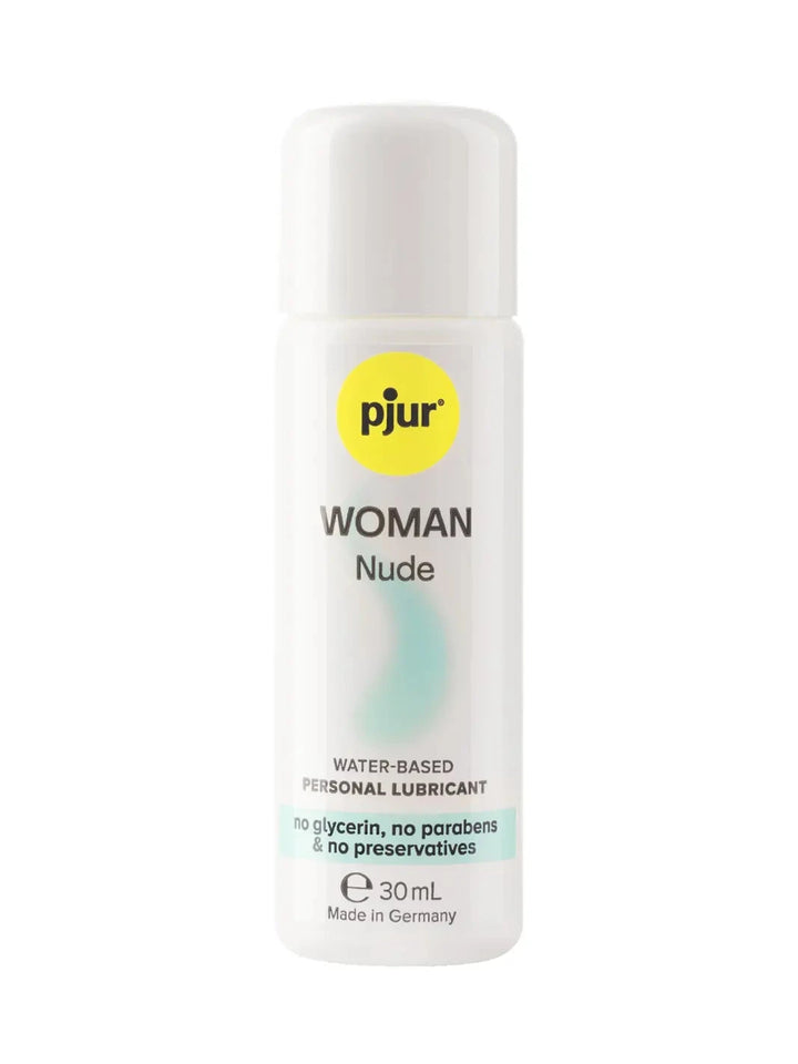 pjur Woman Nude water-based personal lubricant 30ml travel-size bottle with gentle formula, no glycerin, parabens or preservatives.